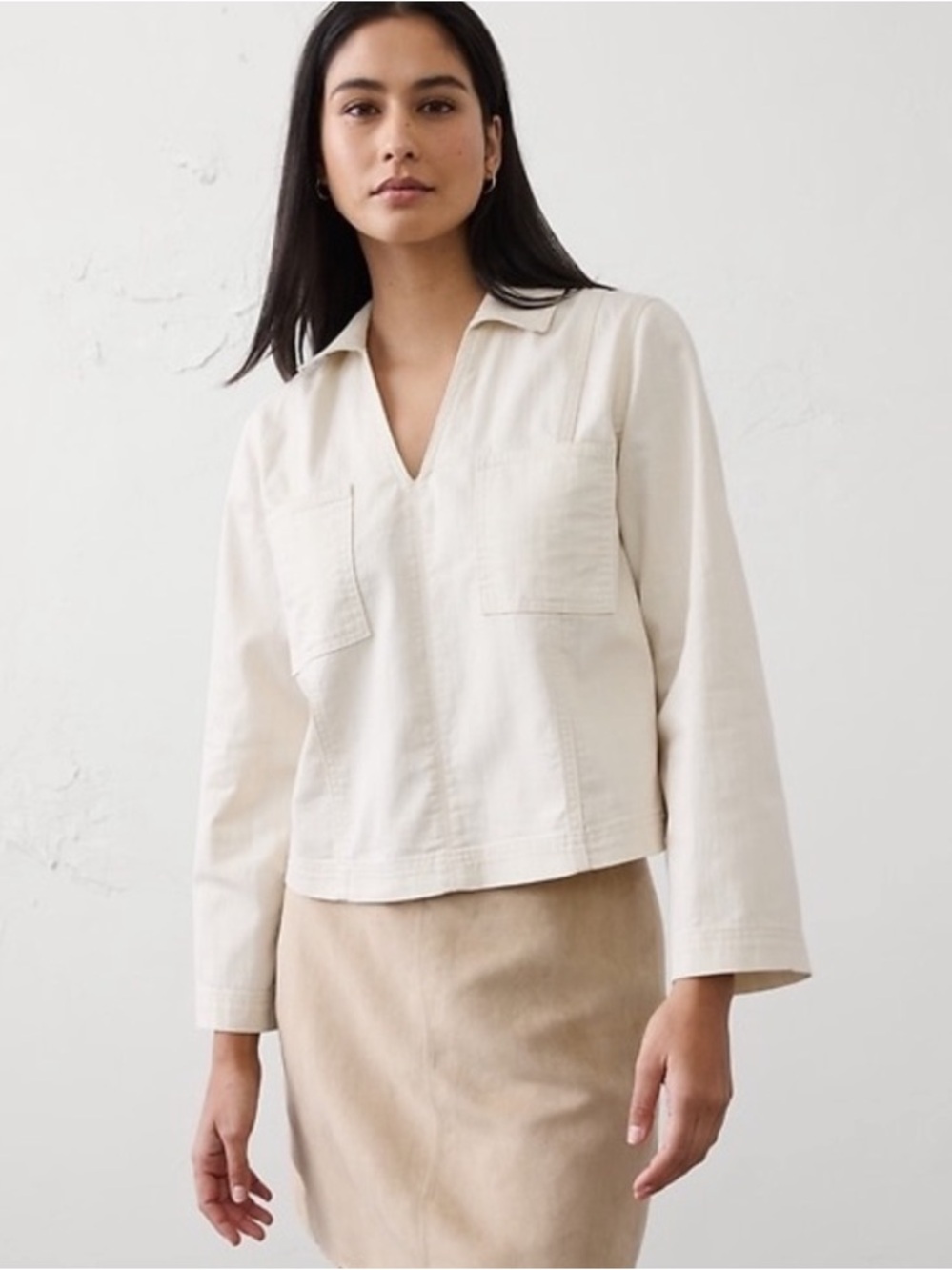 Banana Republic NWT❗️Beige Tan Denim Collar Pop Over Shirt